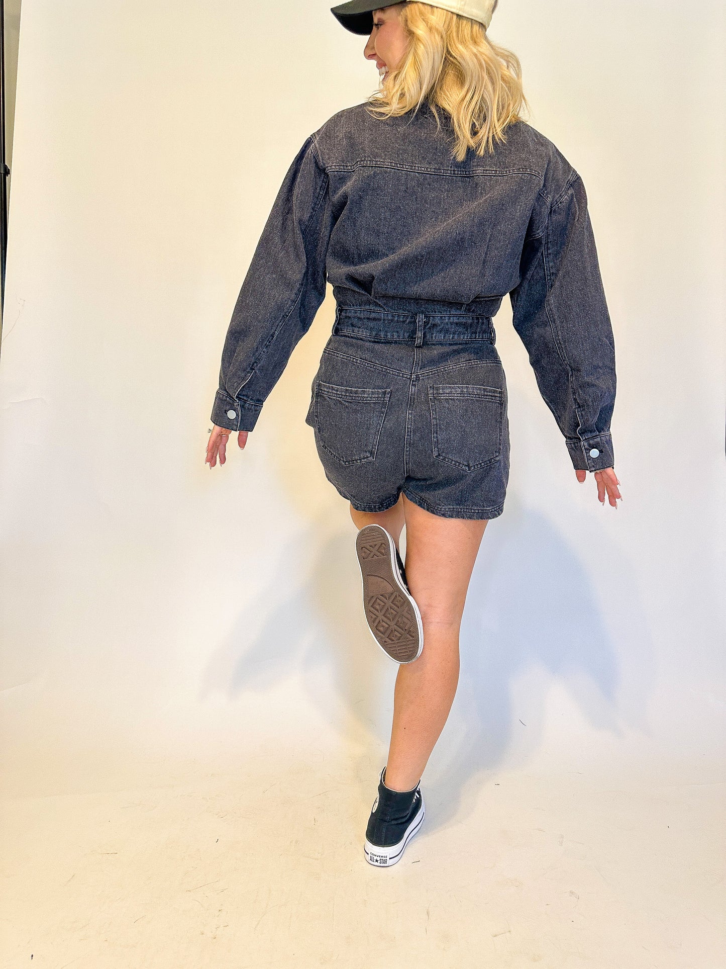 Bar Hopping Denim Romper